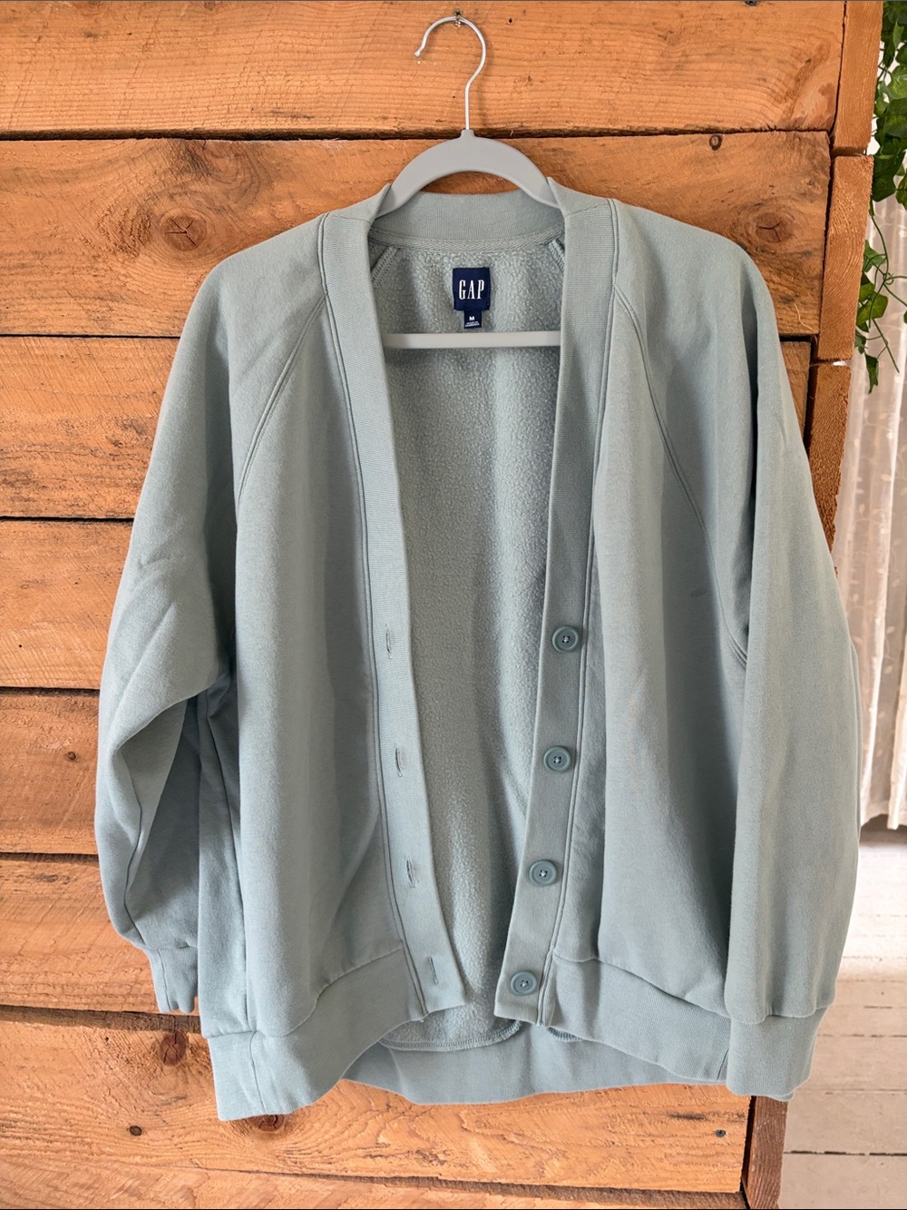 GAP Sage Green Button-Up Fleece Cardigan